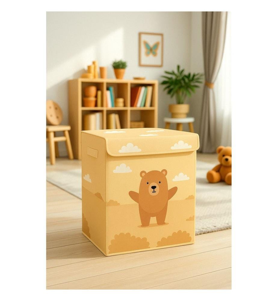 Felt Storage Box, Brown, Beige, White, 100% POPLIN