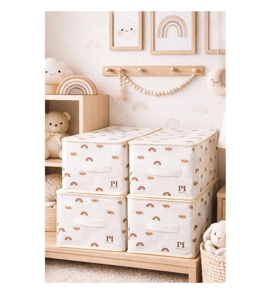 Aufbewahrungsbox-Set, 4-teilig, 100 % Polyester, Weiss