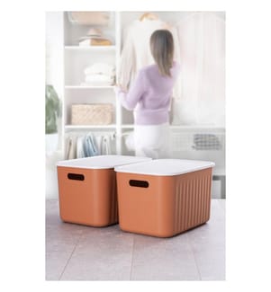 Dekoratives Boxenset, 2-teilig, 100 % Kunststoff, Fliesenrot
