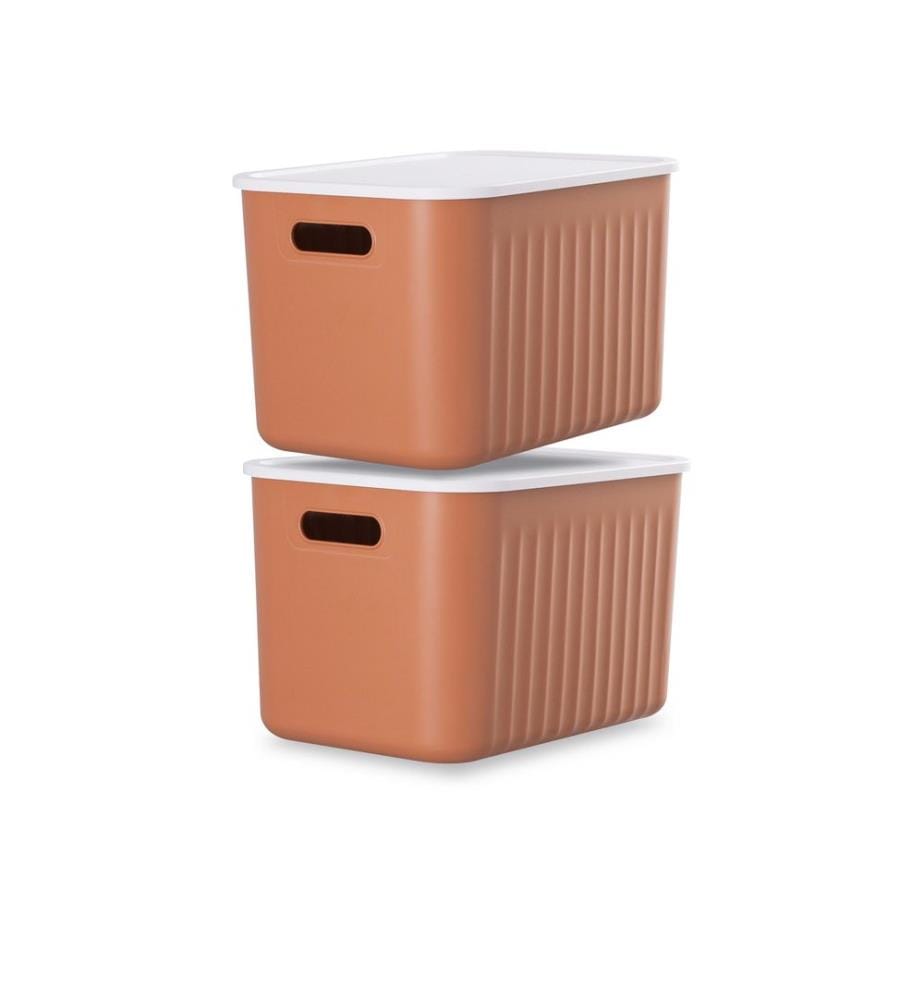 Dekoratives Boxenset, 2-teilig, 100 % Kunststoff, Fliesenrot