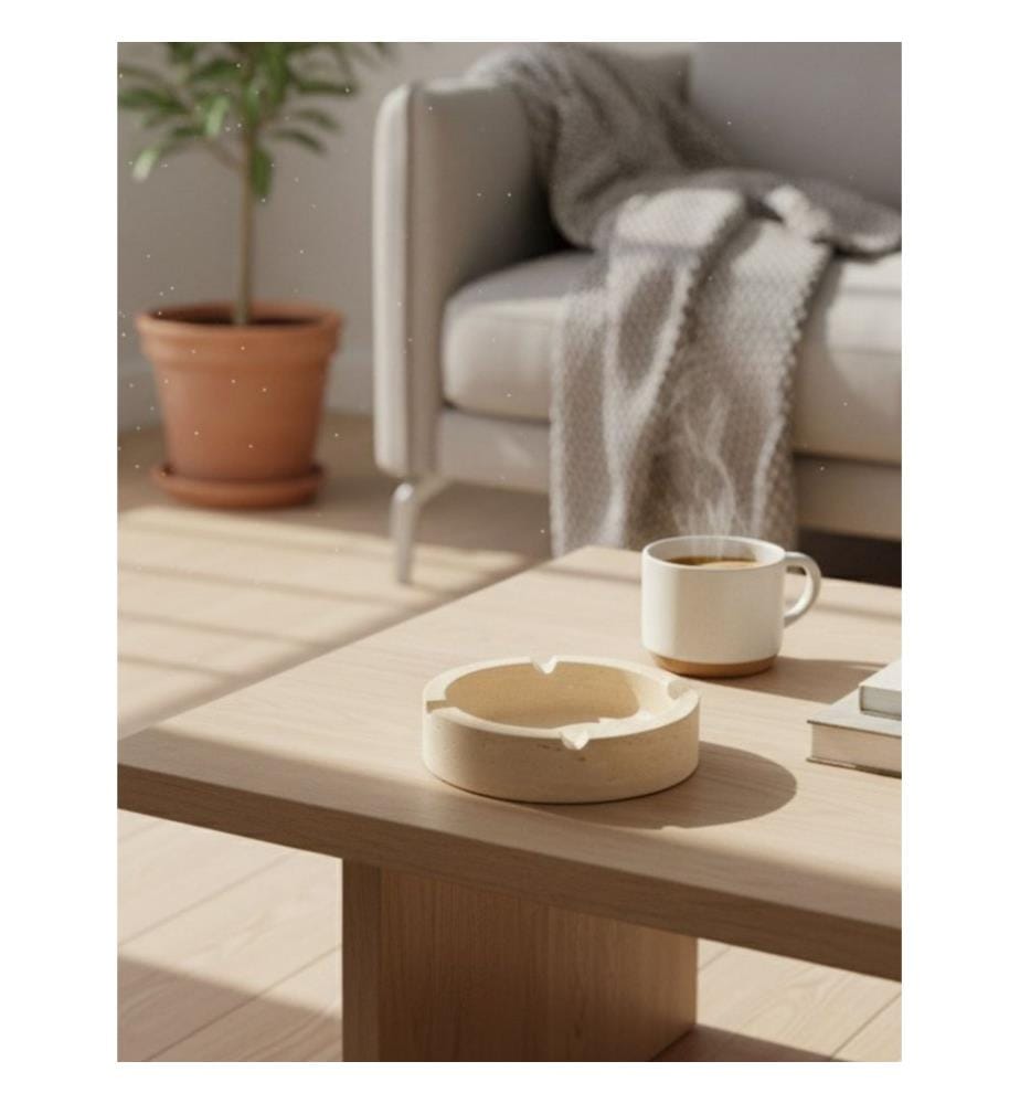 Aschenbecher, 100 % Travertinmarmor, Beige