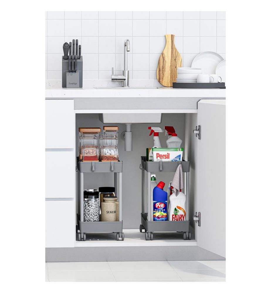 Kunststoff-Organizer-Set, 2-teilig, 100 % Kunststoff, Grau