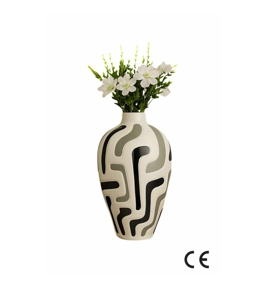 Pot décoratif, corps en céramique, noir et blanc