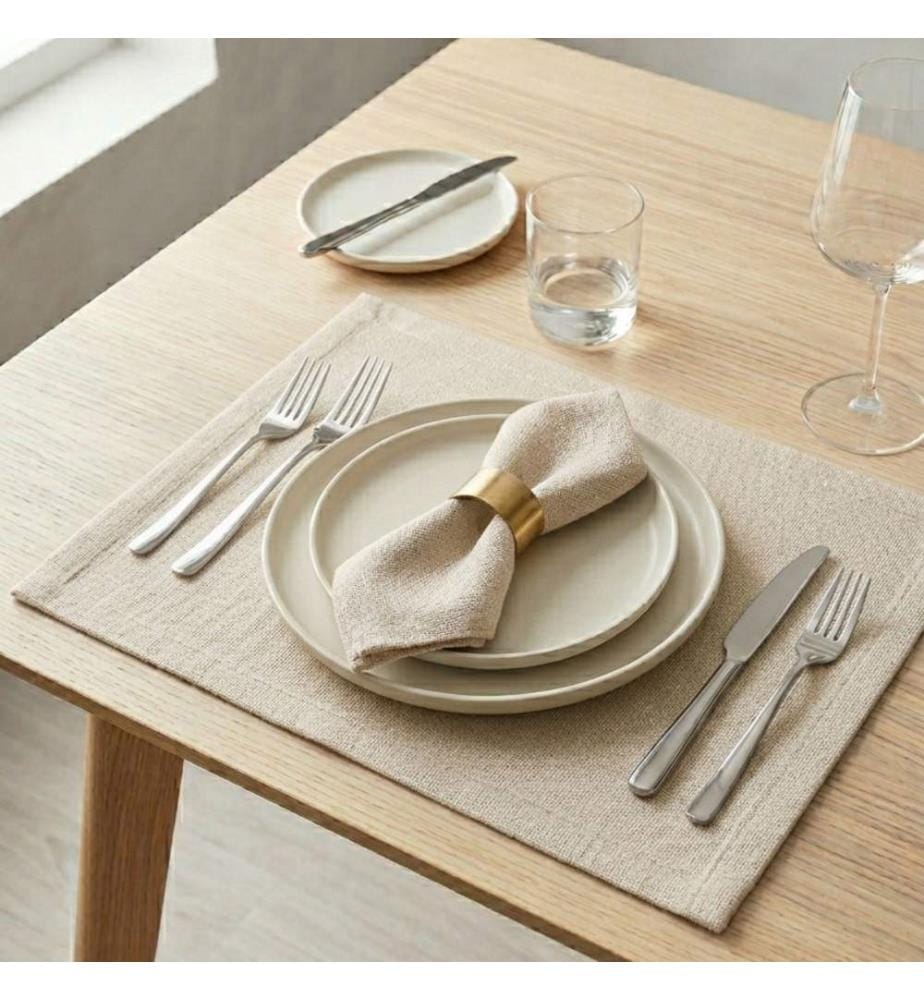 Tischset, 6-teilig, 100 % Leinen, Creme