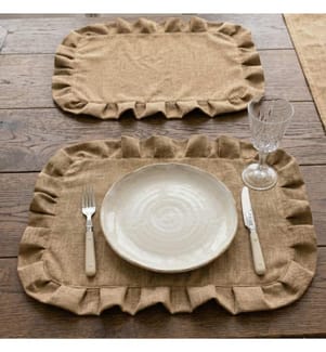 Tischset, 6-teilig, 100 % Leinen, Beige