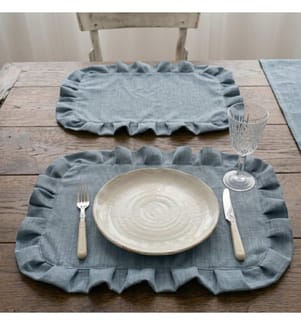 Tischset, 6-teilig, 100 % Leinen, Hellblau