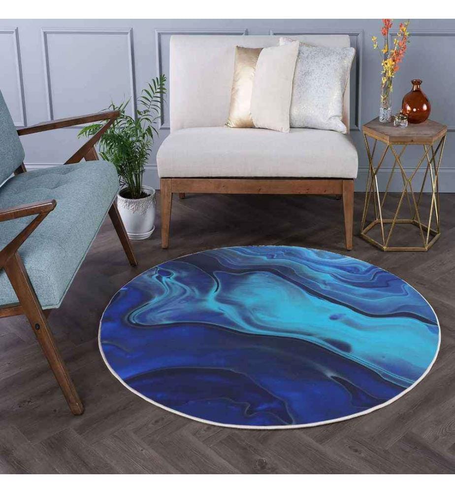 Tappeto, 90 x 90, , Blu, 70% Cotone - 30% Poliestere, Suola in cotone