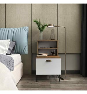 Nightstand, Walnut White, Melamine Coated Particle Board