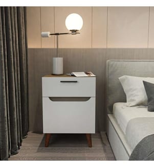 Nightstand, White Oak, Melamine Coated Particle Board