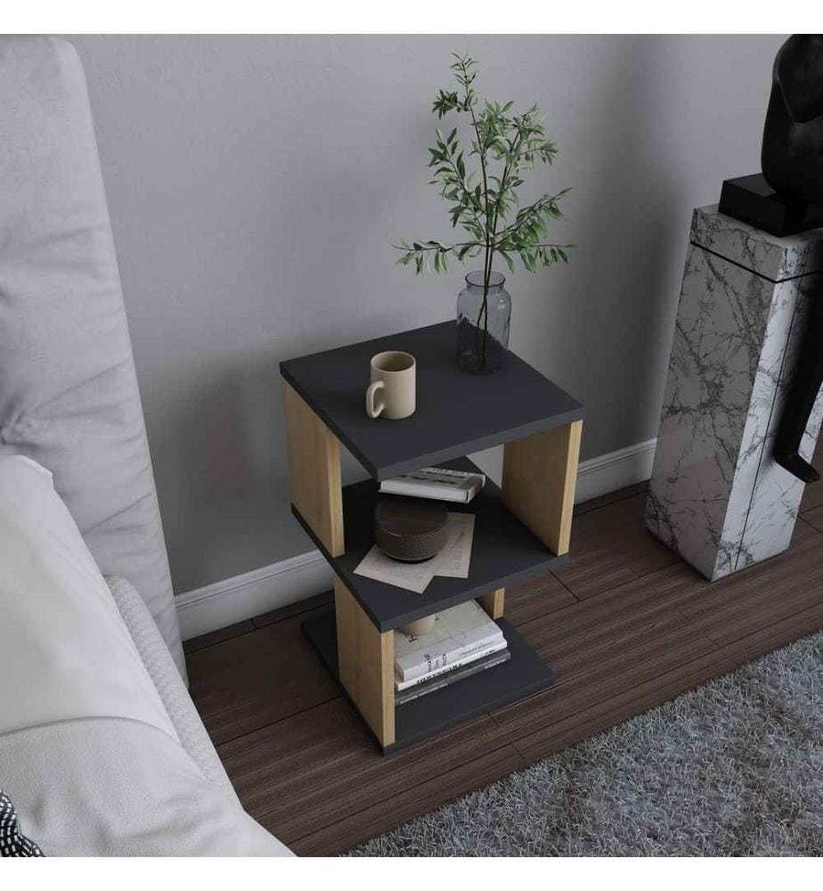 Comodino, Rovere antracite, pannello di particelle rivestito in melamina