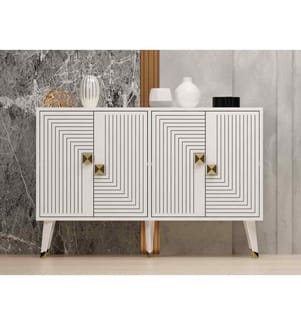 Console, bianco, oro, pannello di particelle rivestito di melamina