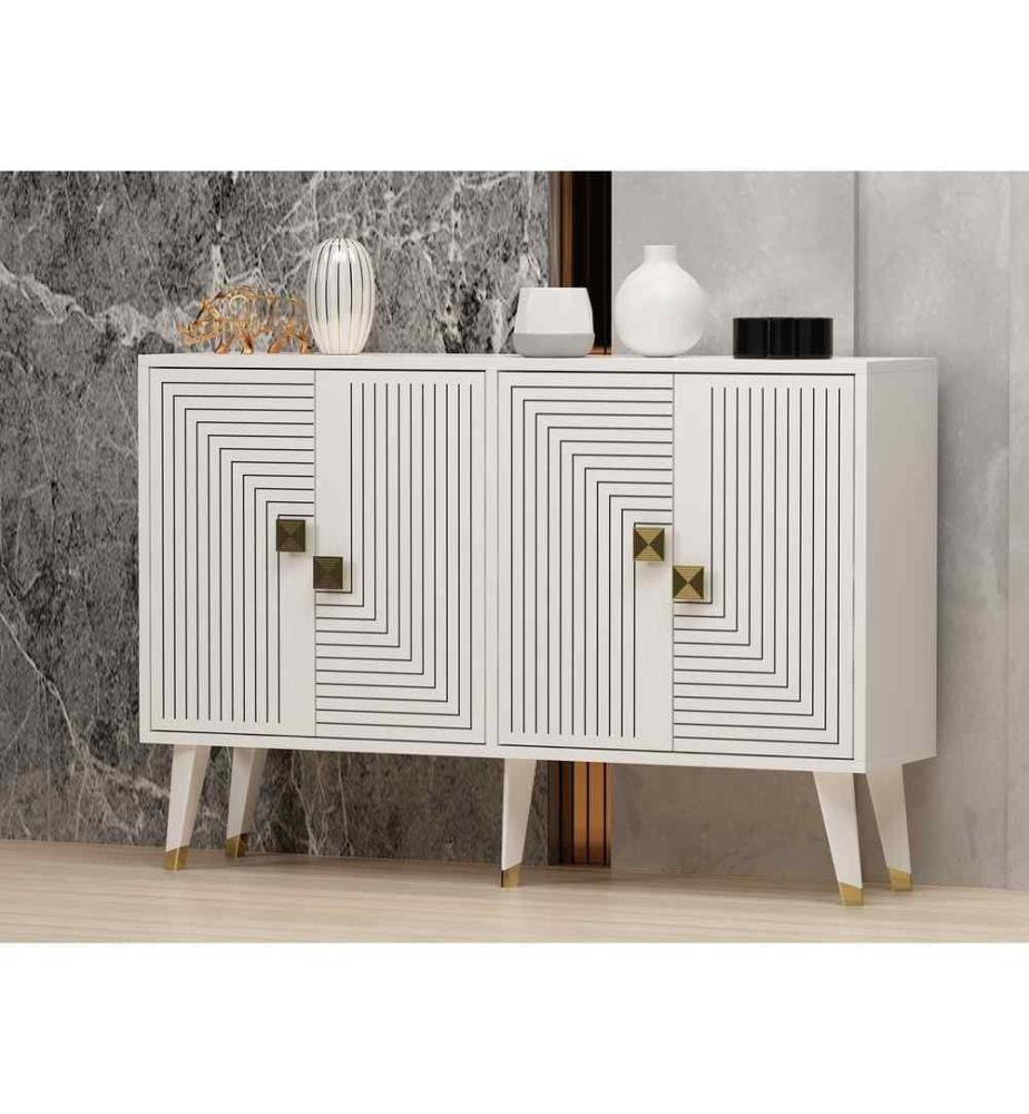 Console, White, Gold, Melamine Coated Particle Board