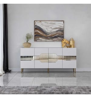 Console, bianco, oro, pannello di particelle rivestito di melamina