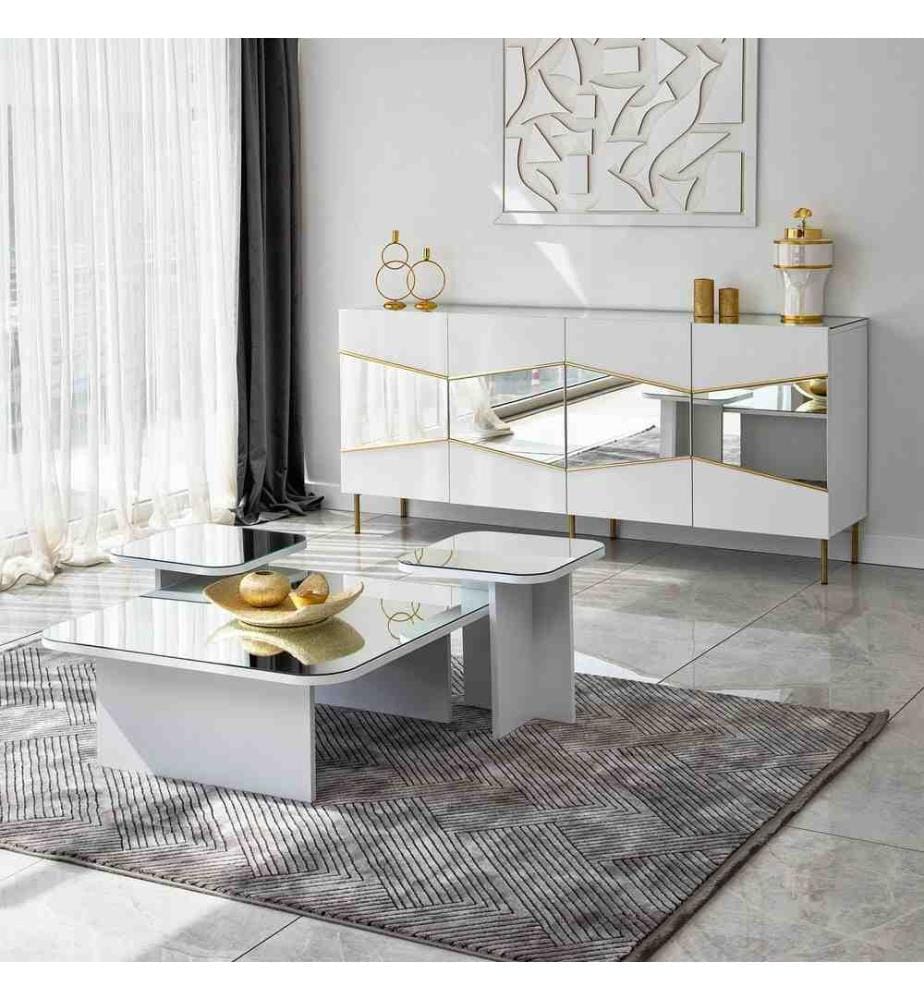Console, White, Gold, Melamine Coated Particle Board