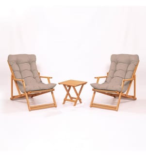 Garden Table & Chairs Set , 3 Pieces, Brown, Natural, Beech Wood