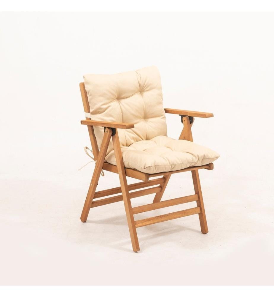 Garden Table & Chairs Set , 5 Pieces, Natural, Cream, Beech Wood