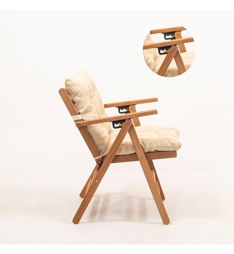 Garden Table & Chairs Set , 5 Pieces, Natural, Cream, Beech Wood