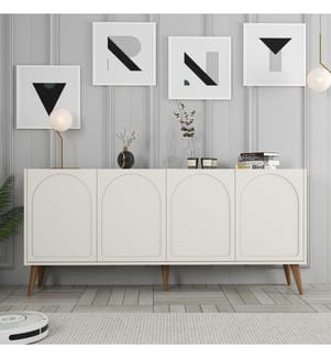 Console, Crema, Noce, Pannello di particelle rivestito al 100% di melamina