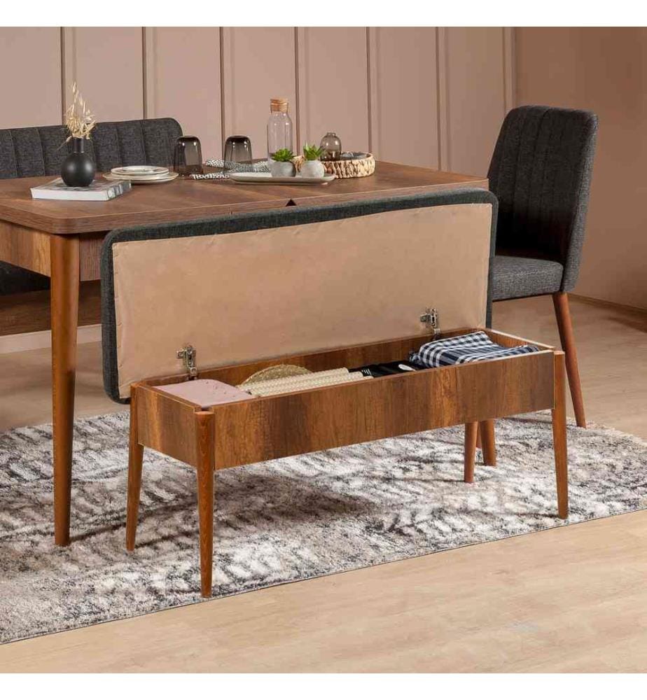 Set di tavolo e sedie, 4 pezzi, noce antracite, pannello in particelle rivestito in melamina, materiale in tessuto di velluto