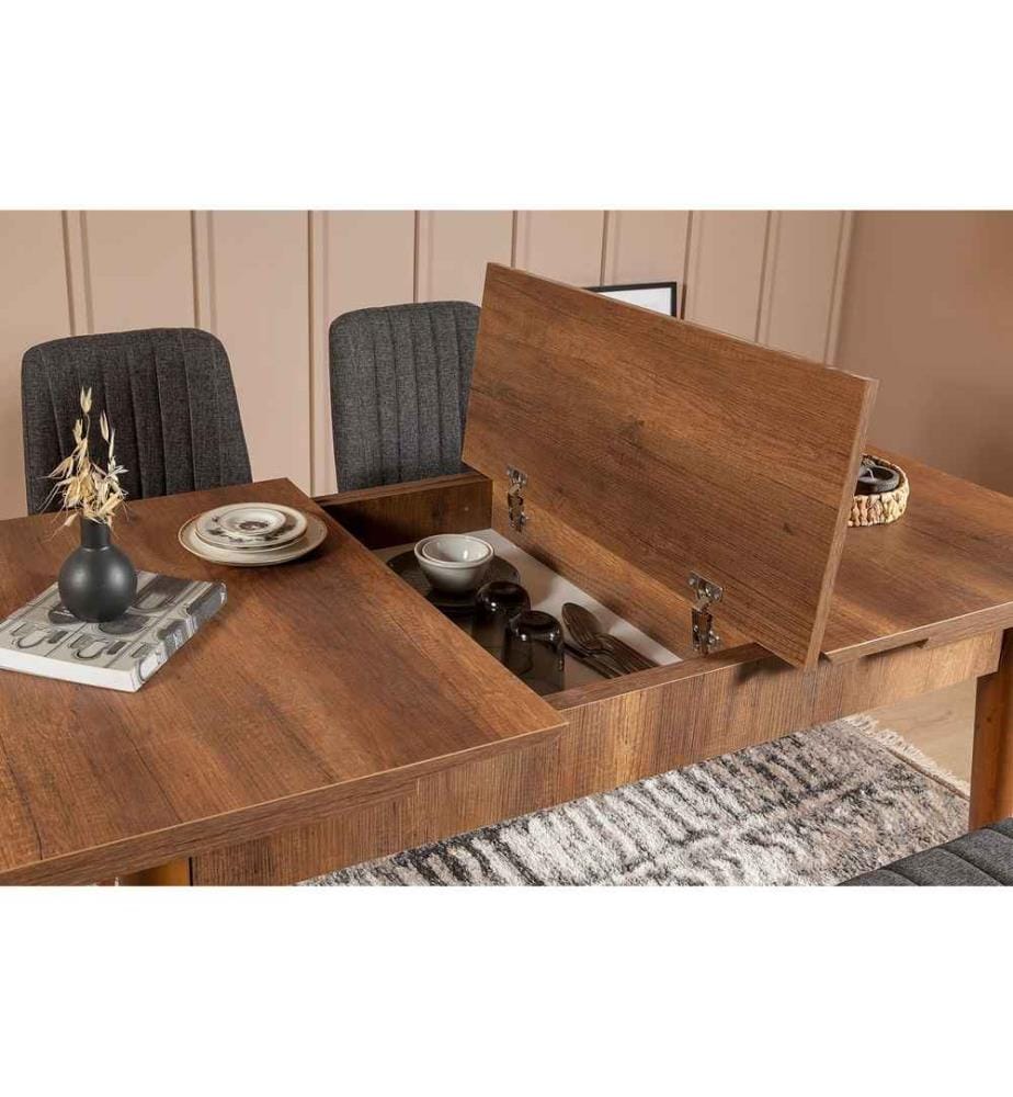 Set di tavolo e sedie, 4 pezzi, noce antracite, pannello in particelle rivestito in melamina, materiale in tessuto di velluto