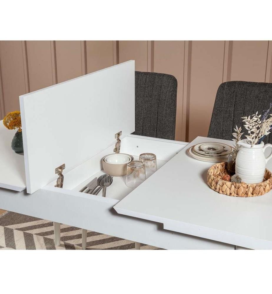Set di tavolo e sedie, 4 pezzi, Bianco antracite, Truciolato rivestito in melamina, Materiale: Materiale tessuto