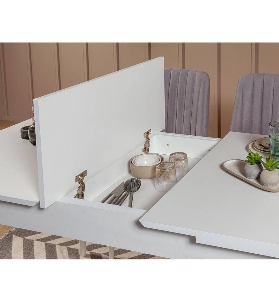 Set di tavolo e sedie, 5 pezzi, Soho bianco, pannello in particelle rivestito in melamina, materiale in tessuto di poliestere