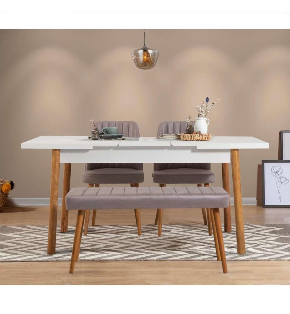 Table & Chairs Set, 4 Pieces, Atlantic Pine White Grey, Melamine Coated Particle Board