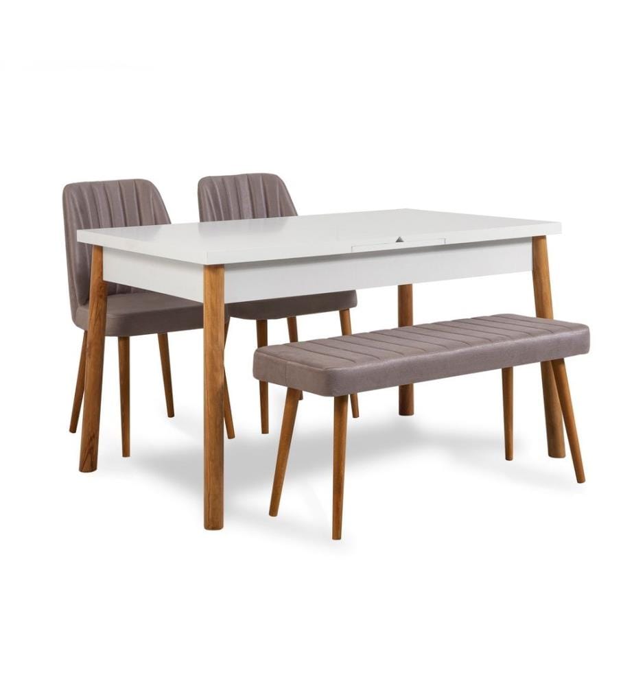 Table & Chairs Set, 4 Pieces, Atlantic Pine White Grey, Melamine Coated Particle Board