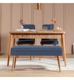 Extendable Dining Table & Chairs Set , 4 Pieces, Atlantic Pine, Dark Blue, Melamine Coated Particle Board