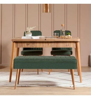 Extendable Dining Table & Chairs Set , 4 Pieces, Atlantic Pine, Green, Melamine Coated Particle Board