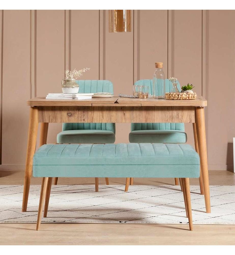 Extendable Dining Table & Chairs Set , 4 Pieces, Atlantic Pine, Pistachio Green, Melamine Coated Particle Board