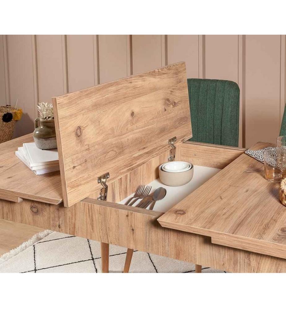 Ausziehbarer Esstisch und Stühle, 5-teilig, Atlantic Pine, Grün, Melaminbeschichtete Spanplatte
