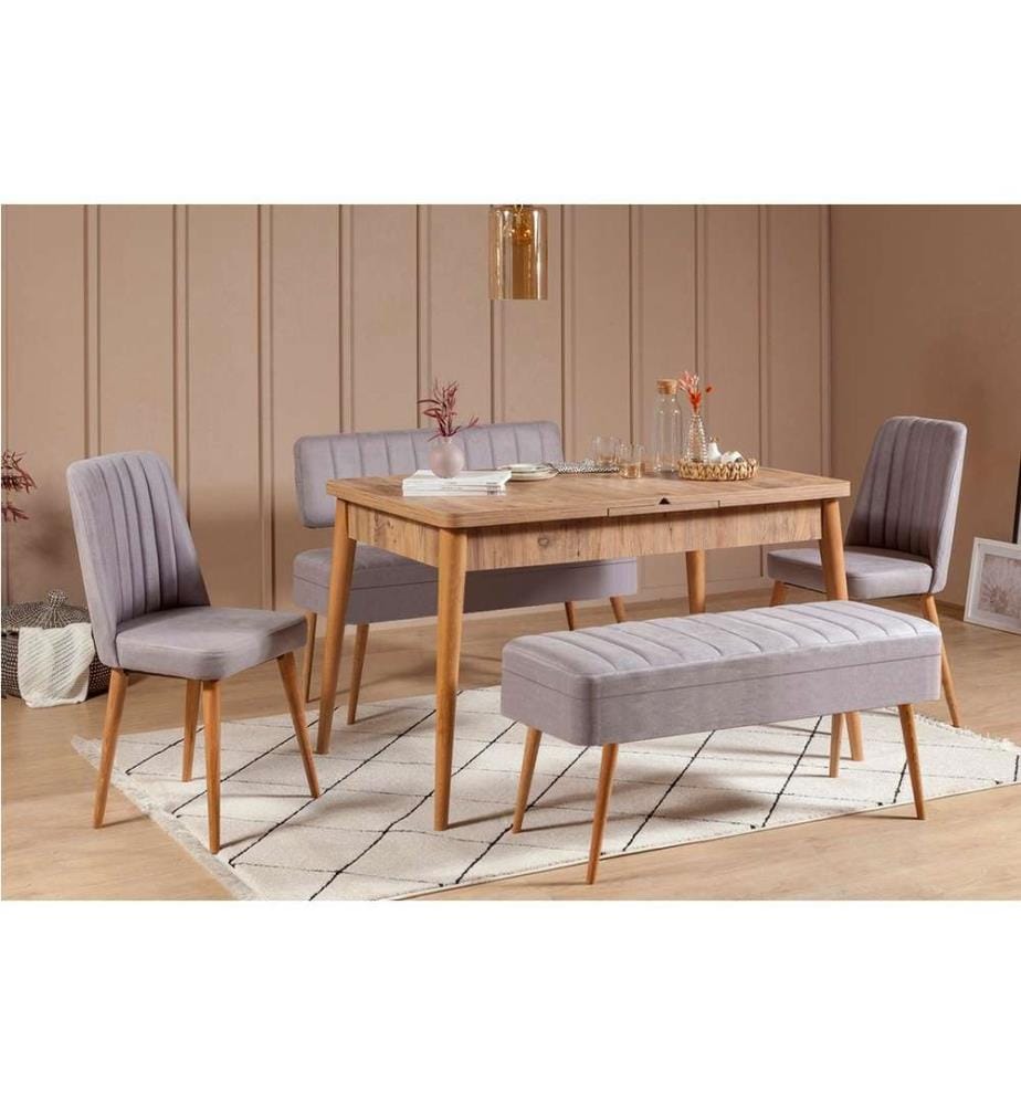 Extendable Dining Table & Chairs Set , 5 Pieces, Atlantic Pine, Grey, Melamine Coated Particle Board