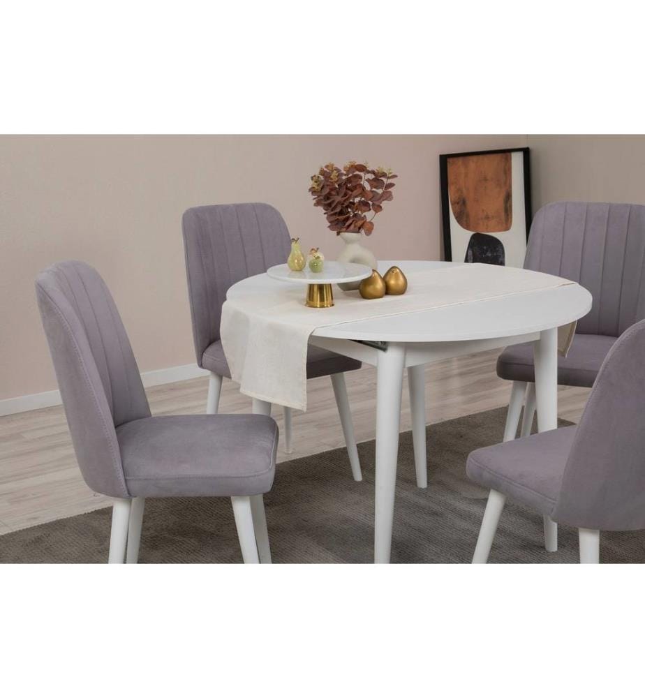 Tavolo da pranzo allungabile e set di sedie, 5 pezzi, bianco, grigio, pannello di particelle rivestito di melamina