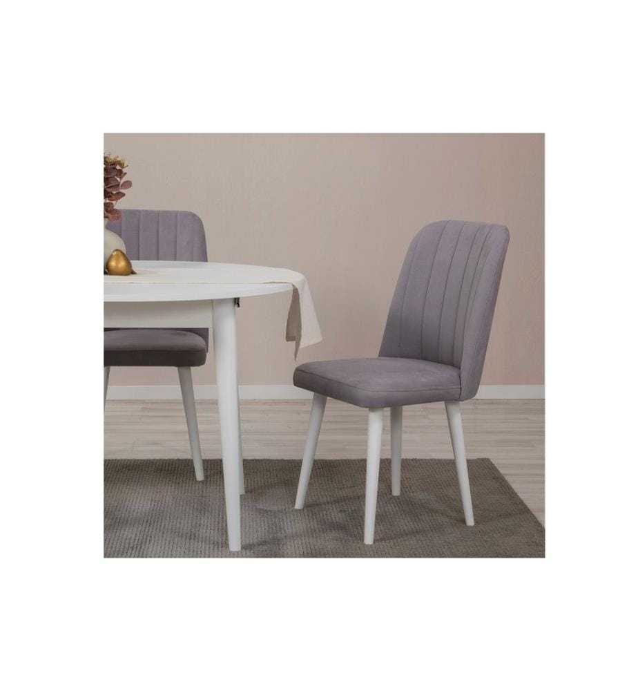 Tavolo da pranzo allungabile e set di sedie, 5 pezzi, bianco, grigio, pannello di particelle rivestito di melamina