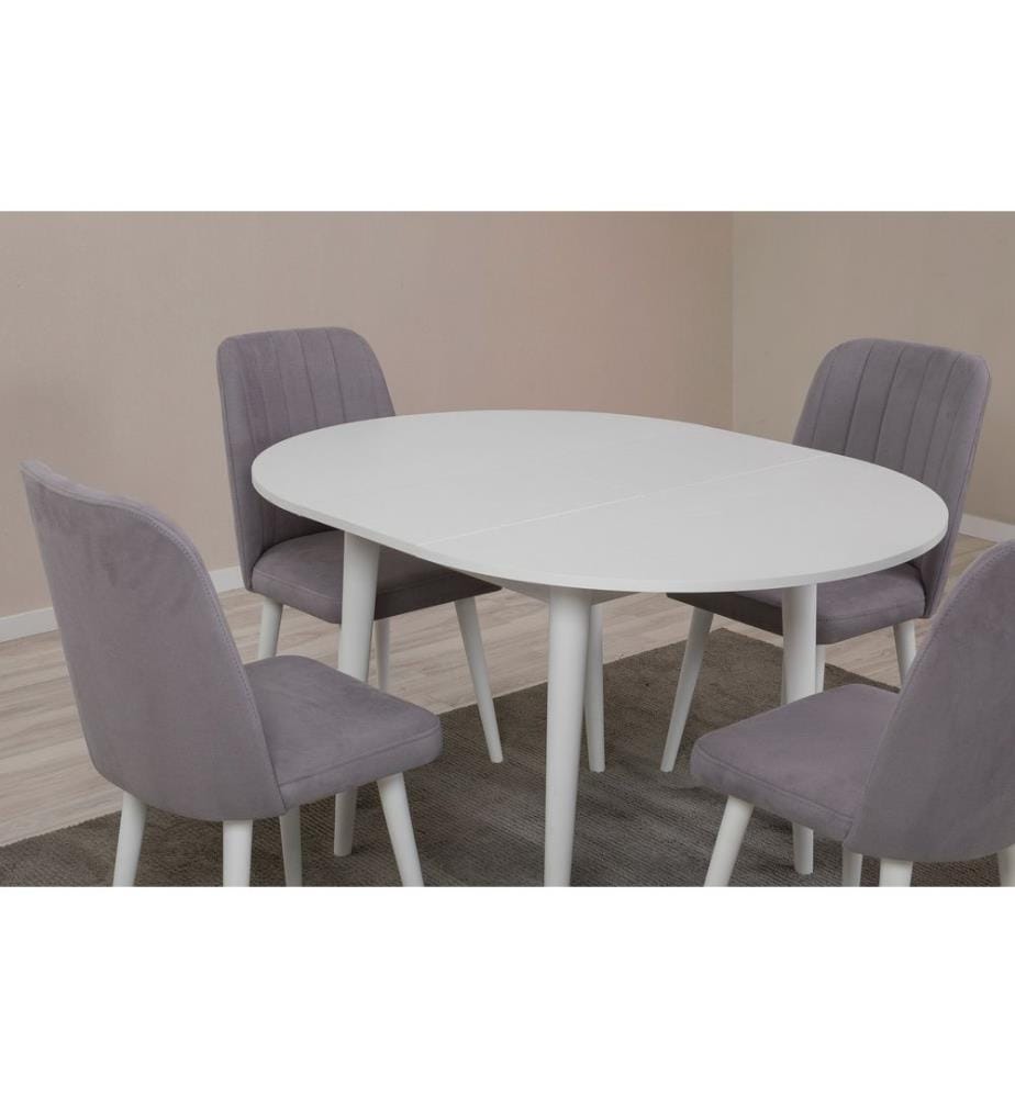 Tavolo da pranzo allungabile e set di sedie, 5 pezzi, bianco, grigio, pannello di particelle rivestito di melamina