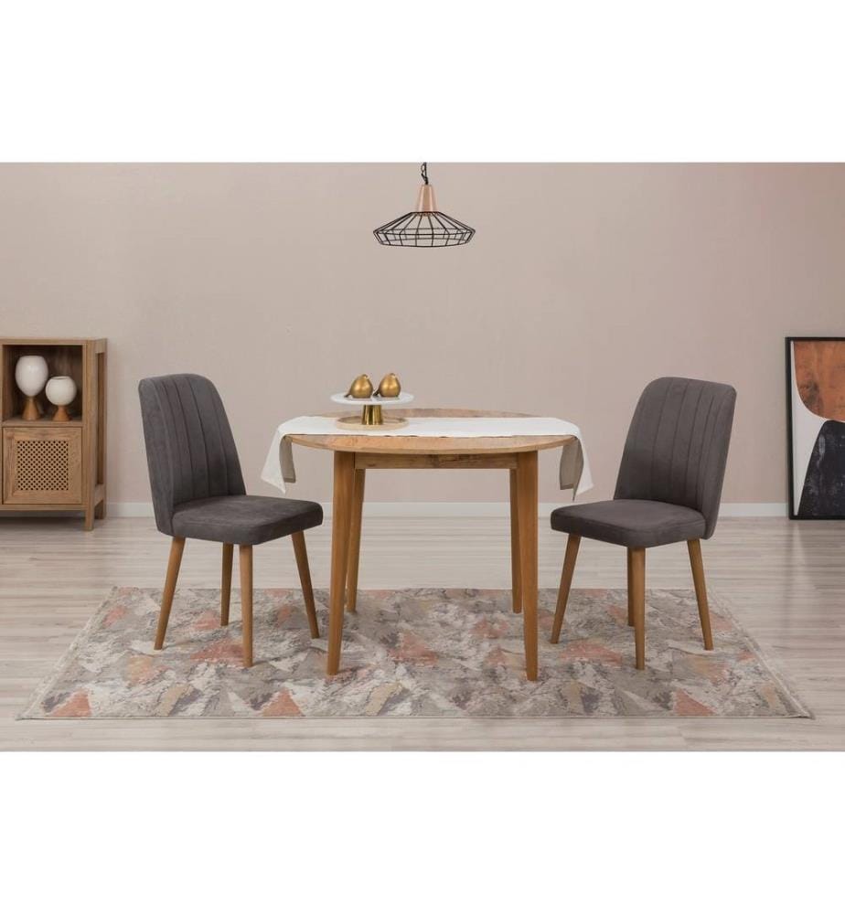 Extendable Dining Table & Chairs Set , 3 Pieces, Atlantic Pine, Anthracite, Melamine Coated Particle Board