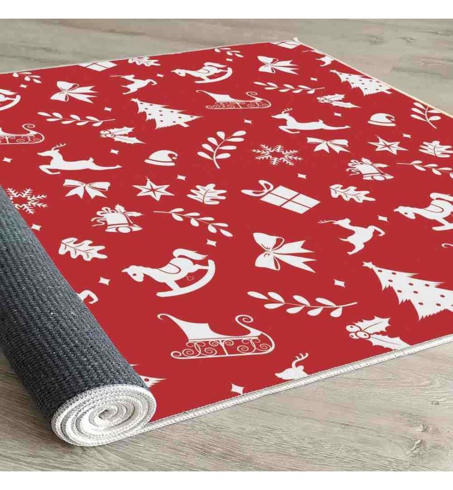 Tapis, 100 x 200, , Rouge Blanc, 70% Coton - 30% Polyester, 1450 gr-m²,