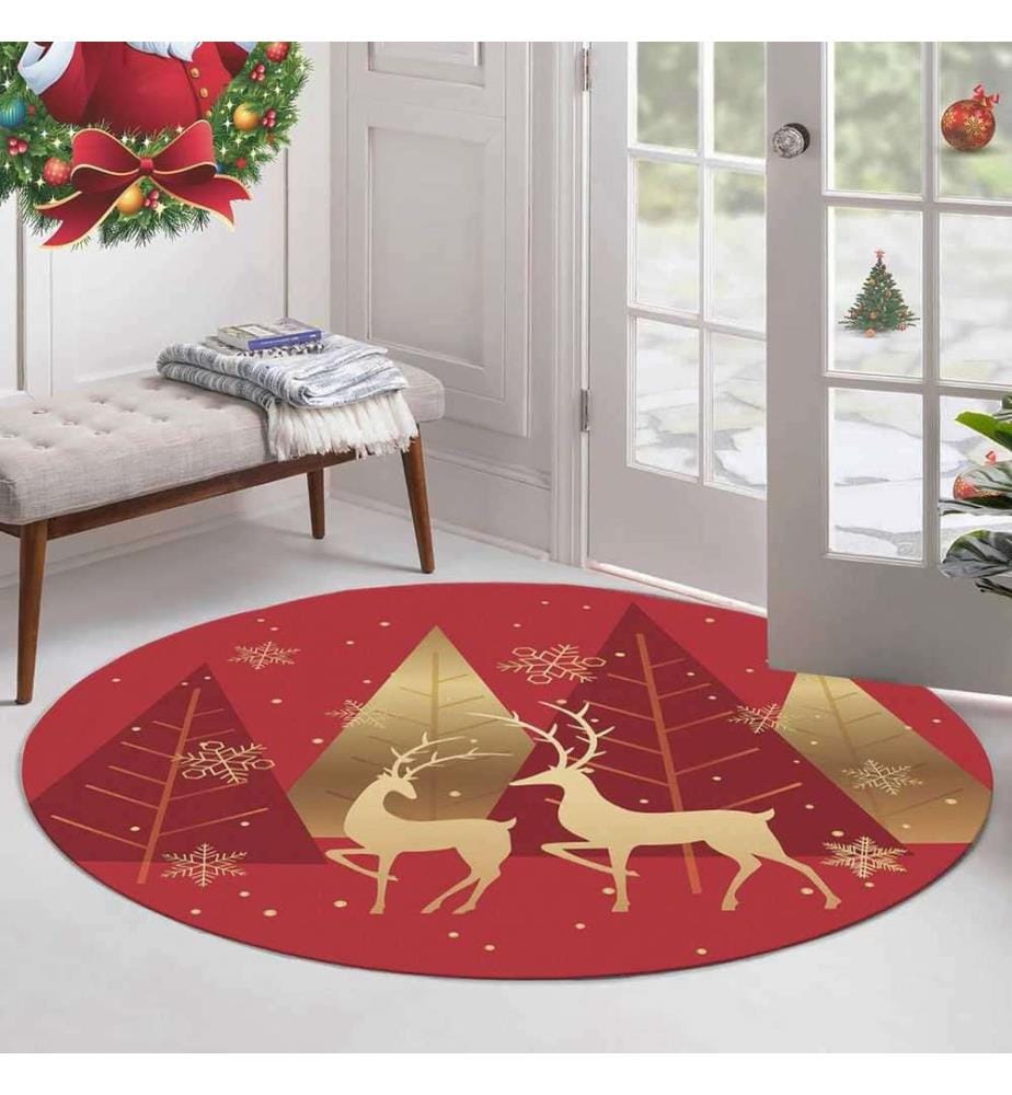 Teppich, 180 cm, , Rot Gold, 70% Baumwolle - 30% Polyester, 1450 gr-m²,