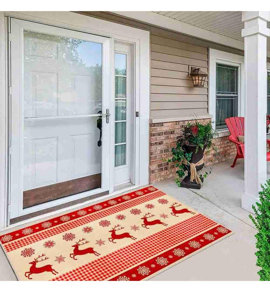 Tapis, rouge, crème, 70% coton - 30% chenille, 60 x 100 cm