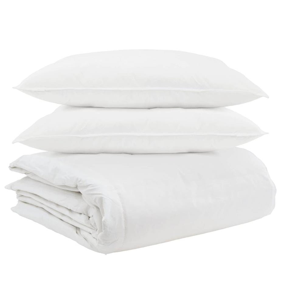 Bettdecken Set mit Kissen 3 pcs Weiss Daunenfeder