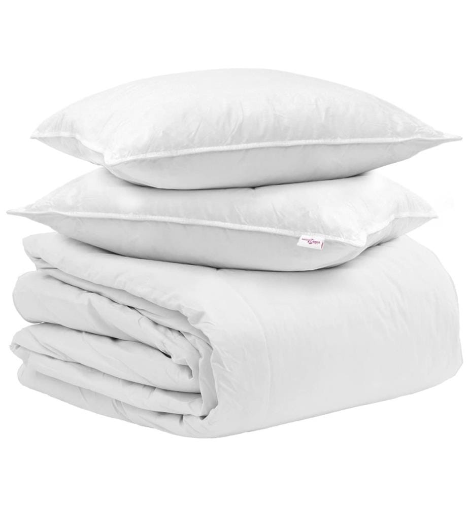 Bettdecken Set mit Kissen 3 pcs Weiss Daunenfeder
