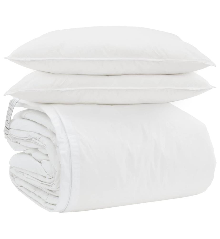 Bettdecken Set mit Kissen 3 pcs Weiss Mikrofaser und Baumwolle