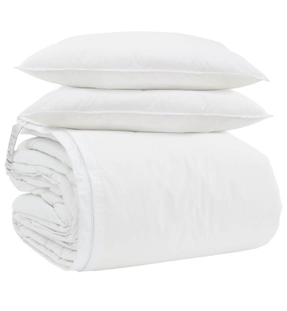 Bettdecken Set mit Kissen 3 pcs Weiss Mikrofaser und Baumwolle