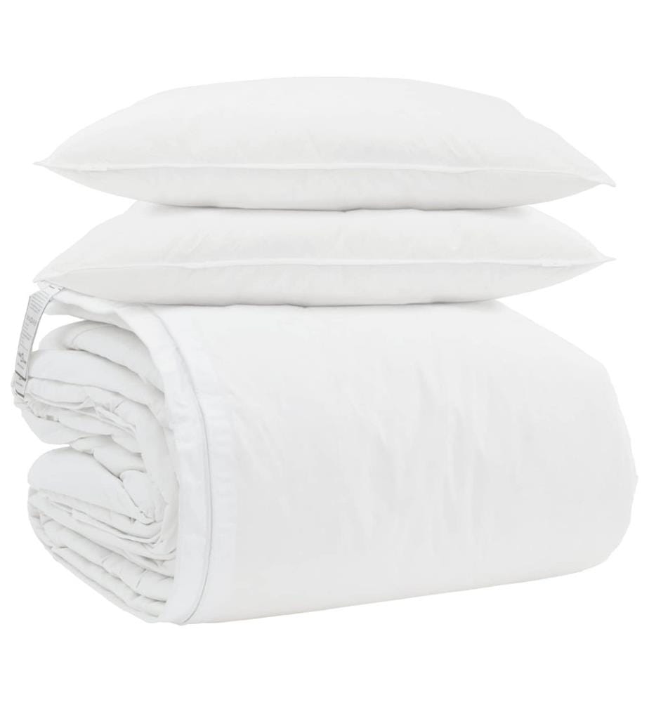 Bettdecken Set mit Kissen 3 pcs Weiss Mikrofaser und Baumwolle