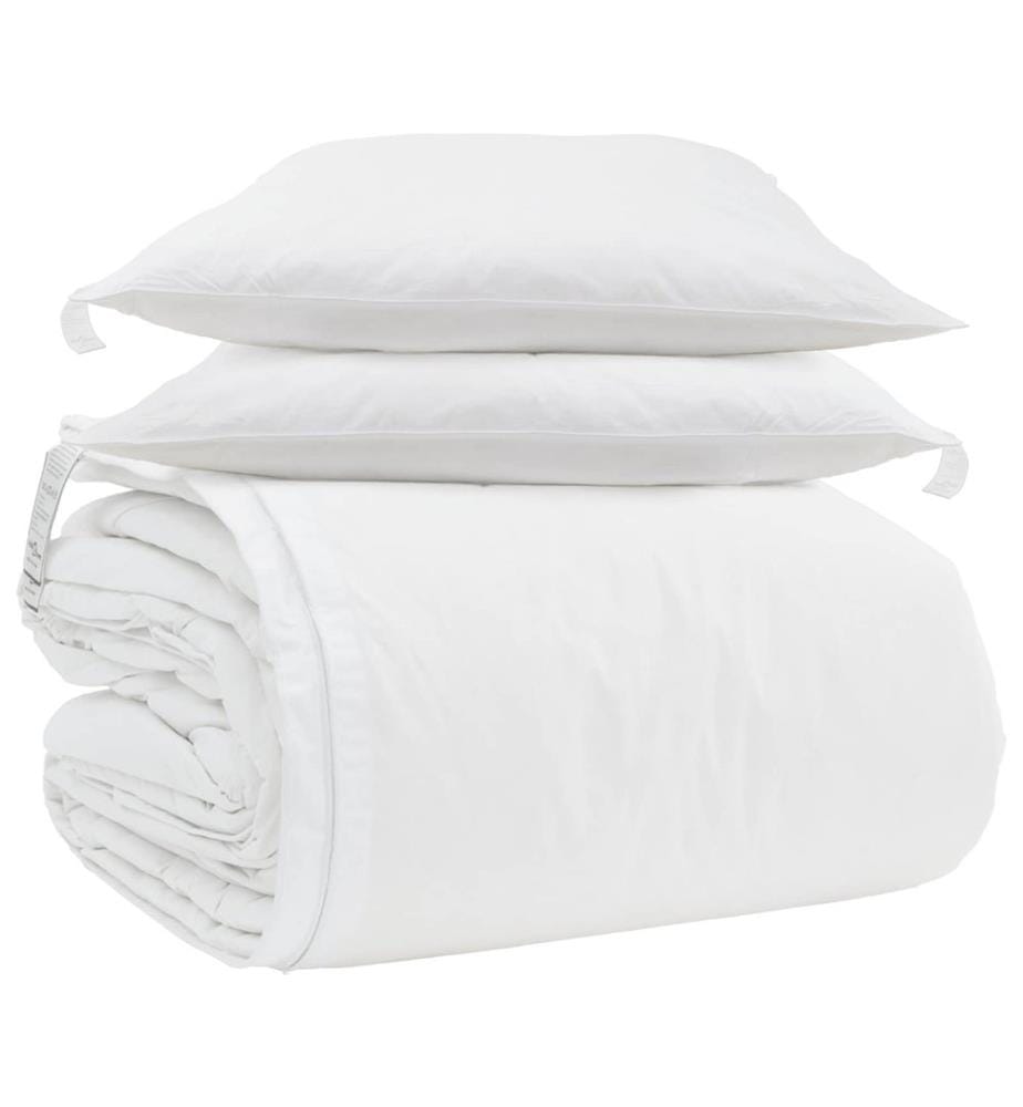 Bettdecken Set mit Kissen 3 pcs Weiss Mikrofaser und Baumwolle