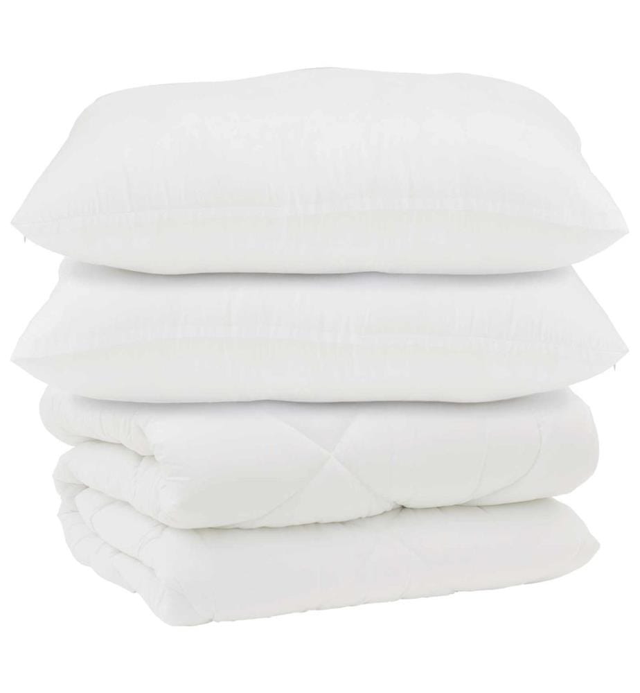 Couette avec Oreillers 3 pcs Blanc Microfibre et Plumes D'oie