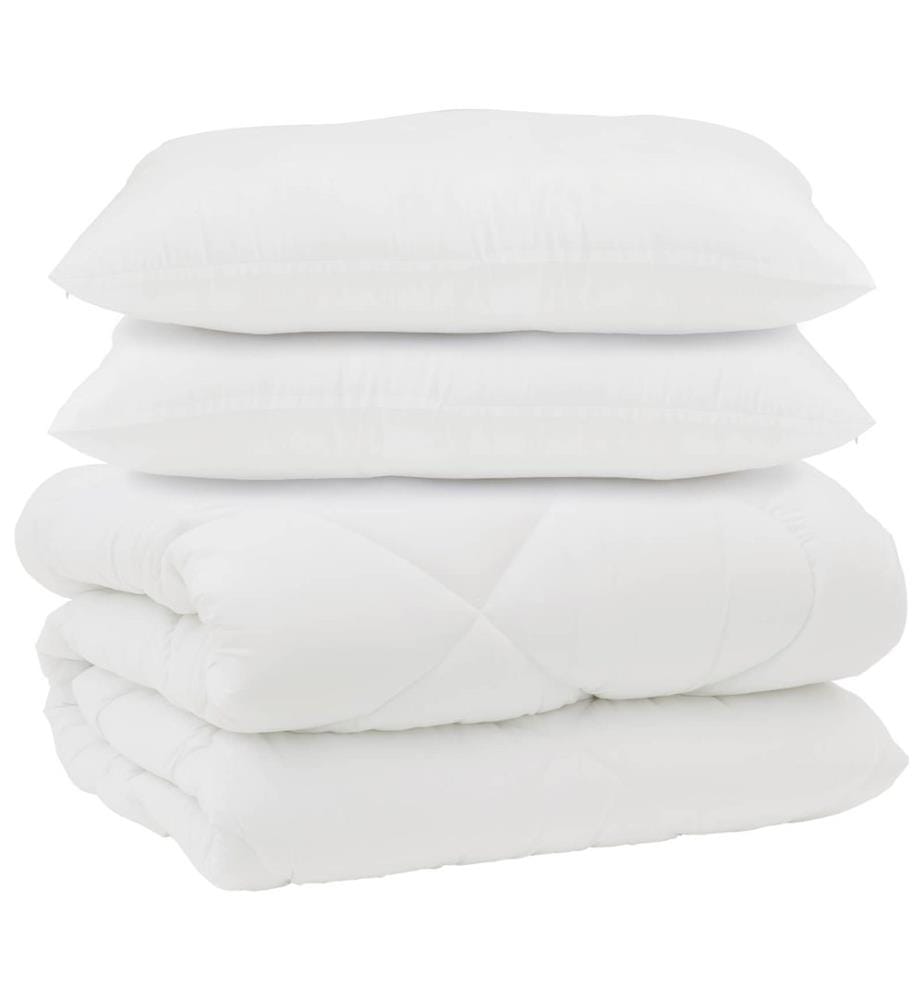 Decke mit Kissen 3 pcs Weiss Mikrofaser und Daunenfedern