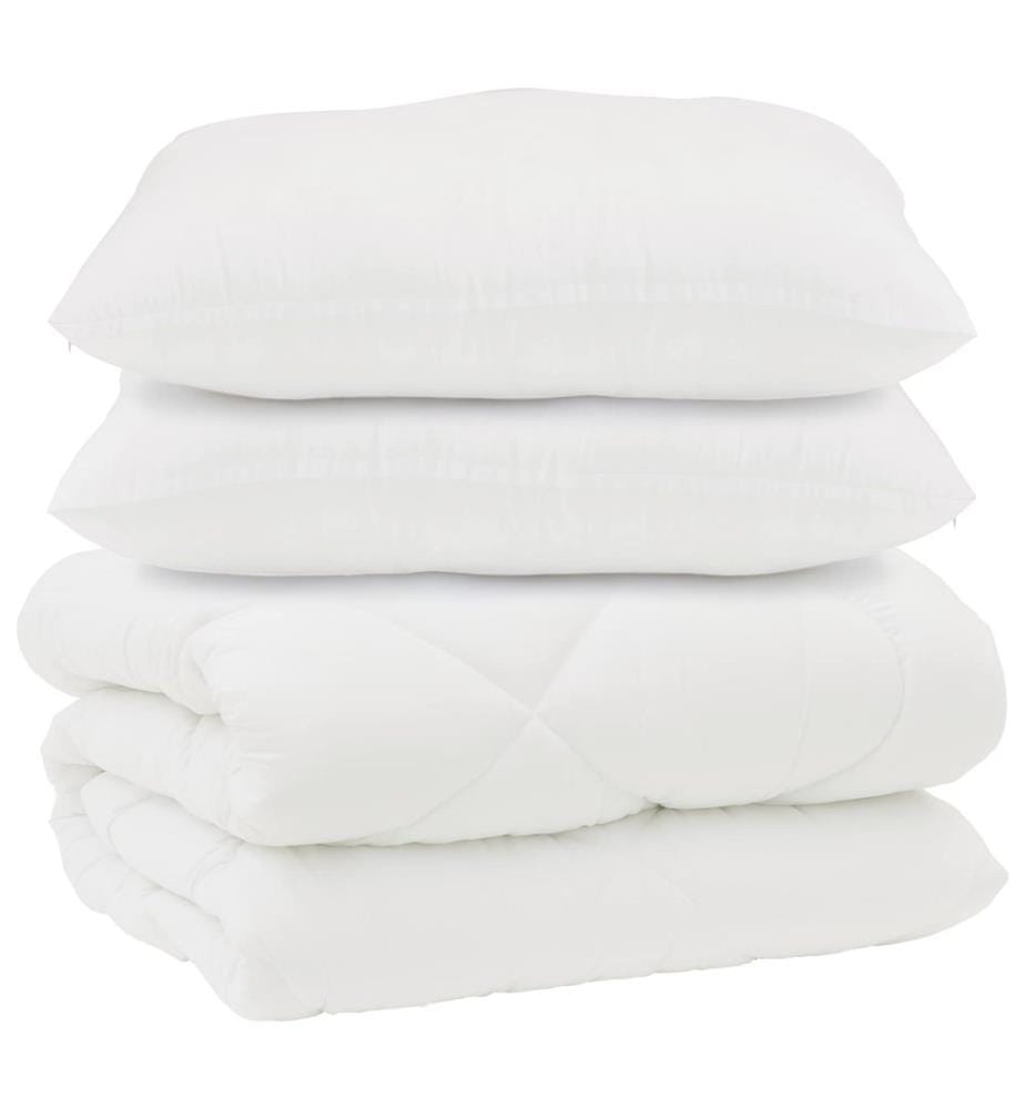 Decke mit Kissen 3 pcs Weiss Mikrofaser und Daunenfedern