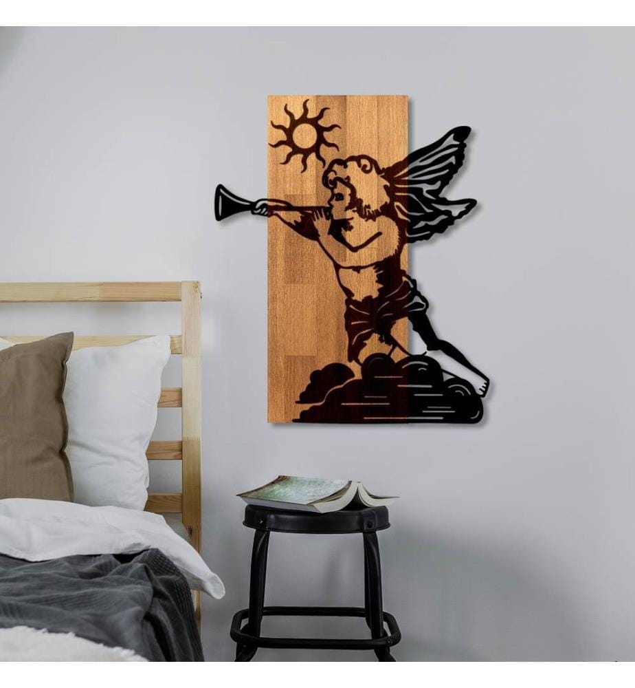 Dekoratives Wandaccessoire aus Holz, Nussbaum, Schwarz, 50% Holz - 50% Metall